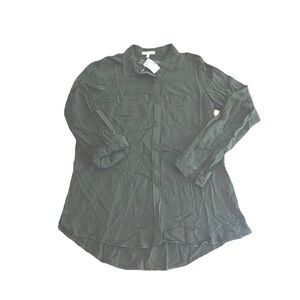 Maurices NWT Military Green Shirt Button Up Long Roll Up Sleeve Grunge Womens SM